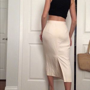 Ankle length silk skirt.